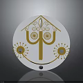 White Circular Furniture Decorative Piece Featuring Golden Ornaments And Sunflower Like Motifs