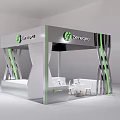 Modern Genvoya Exhibition Booth With Gray Green Design And White Tables Chairs