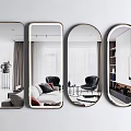 Stylish Decorative Mirrors Reflecting Modern Living Room With Furniture And Plants