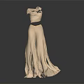 Elegant Beige Women's Two Piece Outfit With One Shoulder Top And Pleated Wide Leg Pants