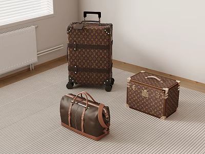 Stylish Brown Monogram Luggage Set With Rolling Suitcase Duffle Bag And Square Case 3d model