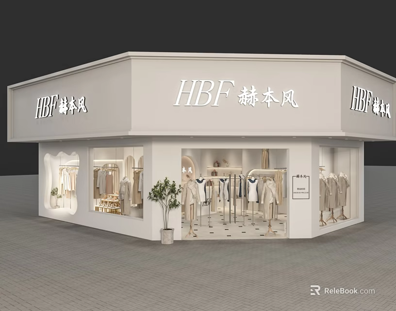 Elegant Hepburn Style Clothing Store Exterior With Window Displays And Mannequins 3d model 