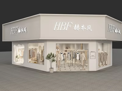 Elegant Hepburn Style Clothing Store Exterior With Window Displays And Mannequins 3d model