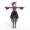 Gothic Game Character With Pink Hair Purple Outfit Hat And Black Boots
