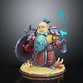 Fantasy Dwarf Warrior with Blue Beard Shield Axe Small Creature Companion Magic Blue Light Symbol