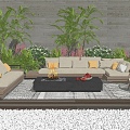 Outdoor Sofa Sofa Coffee Table Outdoor Leisure Chair Plant Combination Flower Mirror Plant Pile 3d model