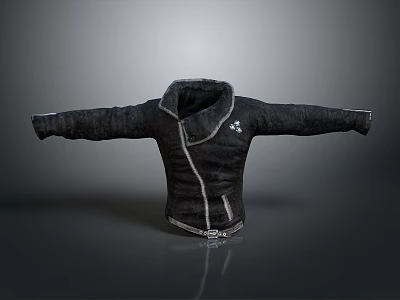Stylish Black Jacket With Fleece Collar And Zipper Closure For Daily Use 3d model