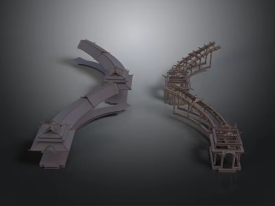 Traditional Architectural Bridge Models Featuring Curved Arched Design And Detailed Wooden Structure 3d model