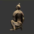 Ancient Terracotta Warrior Sculpture in Kneeling Archer Pose With Detailed Armor Design