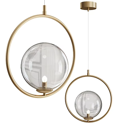 Modern Pendant Lights Design with Golden Circular Rings and Transparent Glass Globes 3d model