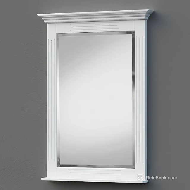 Sleek White Framed Mirror Mounted On Gray Wall For Modern Home Decor 3d model