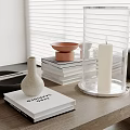 Elegant Modern Tabletop Decor With Books Vase Bowl And Glass Candle Lantern