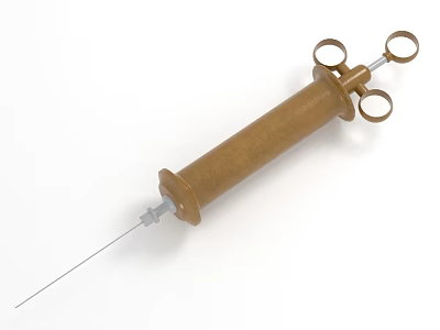 Brass Colored Syringe Weapon Design Featuring Ring Handles And Metal Needle 3d model