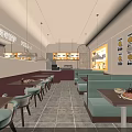 Cozy Pizza Restaurant Interior With Pendant Lights Tables Chairs Booths And Decorative Posters