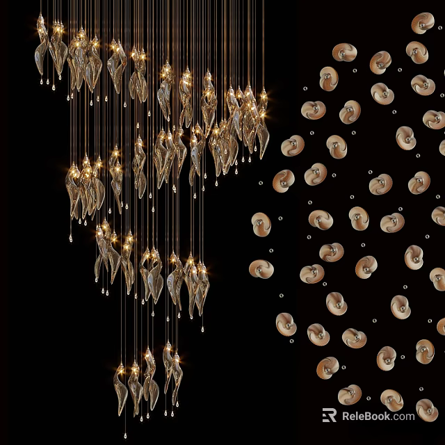 Elegant Crystal Chandelier with Feather Shaped Elements and Warm Lighting for Modern Interior 3d model 