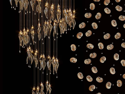 Elegant Crystal Chandelier with Feather Shaped Elements and Warm Lighting for Modern Interior 3d model