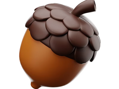 3D Modeled Brown Acorn Shaped Fruit With Smooth Surface And Top Cap Design 3d model
