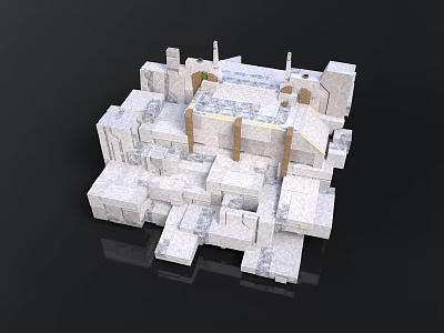 3D Abstract Architectural Structure With White Block Design And Multi Layered Steps 3d model