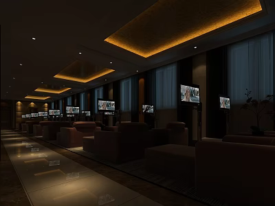 SPA Sauna Modern Relaxation Area With Comfortable Sofas TV Screens And Warm Lighting 3d model