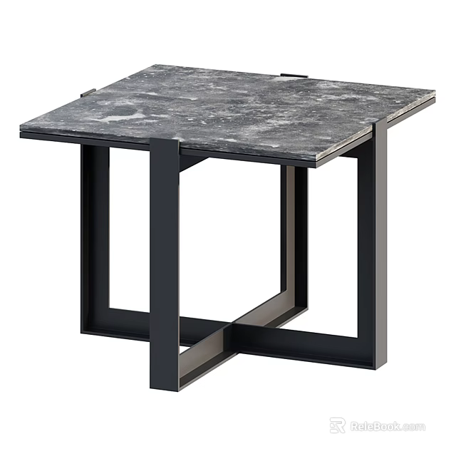 Modern Minimalist Dining Table with Gray Marble Top and Black Metal Frame 3d model 