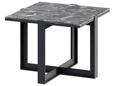 Modern Minimalist Dining Table with Gray Marble Top and Black Metal Frame 3d model