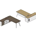 Modern Office Desks In Dark Brown And Light Brown With Storage Drawers And Cabinets