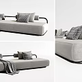 Modern Gray Sectional Sofa With Pillows Throw Blanket And Black Armrests 3d model