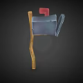 Vintage Metal Mailbox With Red Flag Mounted On Wooden Post