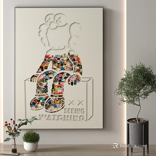 Abstract Artwork With Collage Silhouette Featuring Seeing Watching Text And Indoor Plant 3d model