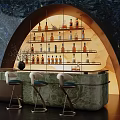 Modern Sales Office Interior With Arched Backdrop Wine Racks And Bar Counter