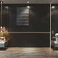 Modern Bedroom Background Wall With Dark Panelled Vertical Strips Artwork LED Lighting And Side Tables