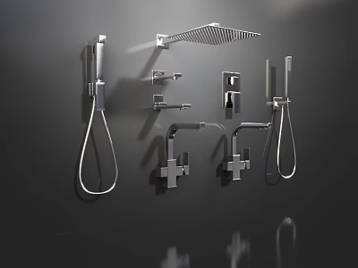 Wall Mounted Modern Shower System With Rainfall Head Handheld Spray And Chrome Control Valves 3d model