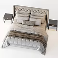 Modern Double Bed With Tufted Headboard Multiple Decorative Pillows Soft Comforter And Plush Blanket 3d model