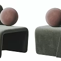 Modern Green And Brown Velvet Armchairs With Rounded Design And Spherical Cushions