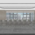 Modern Glass Partition With Metal Frame And Perforated Pattern On Gray Concrete Wall