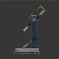 Industrial Metal Equipment With Stand Platform Magnifying Glass Brown Paper And Blue Label
