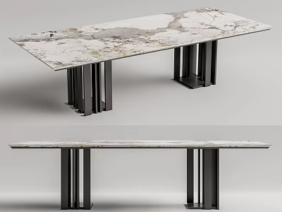 Modern Sleek Dining Table With White Marble Tabletop And Black Metal Legs 3d model