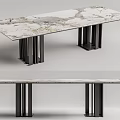 Modern Sleek Dining Table With White Marble Tabletop And Black Metal Legs 3d model
