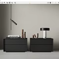 Modern Black Nightstands With Table Lamp Decorative Objects And Architecture Book 3d model