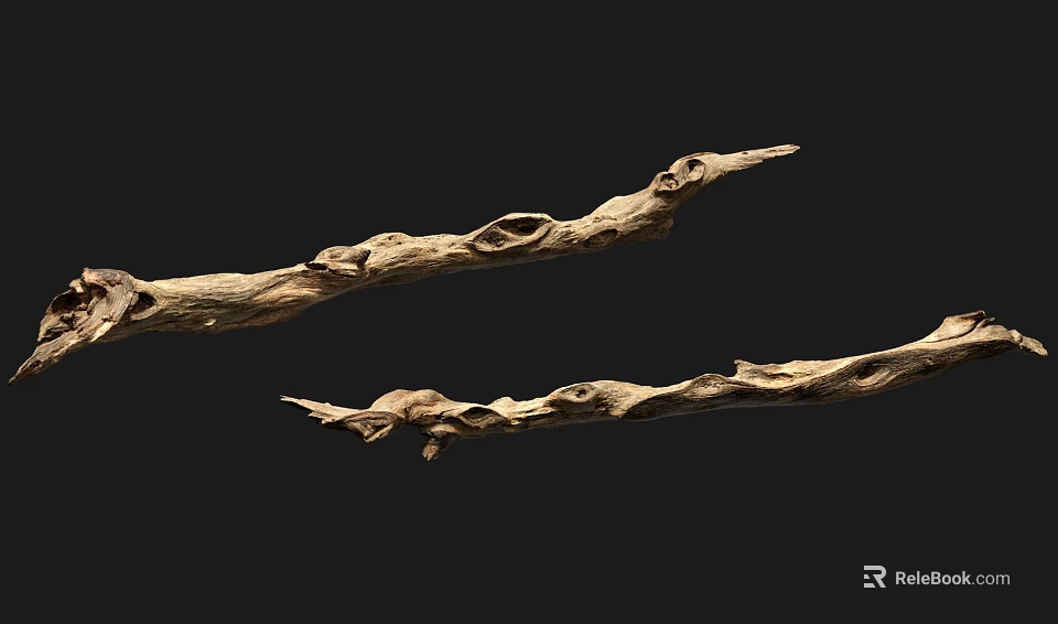 Natural Wood Branches With Intricate Texture And Curved Design For Decoration 3d model 