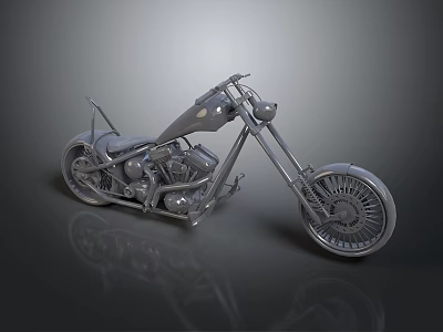 Sleek Custom Silver Gray Motorcycle With Long Fork Spoke Wheels And Metallic Finish 3d model