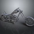 Sleek Custom Silver Gray Motorcycle With Long Fork Spoke Wheels And Metallic Finish