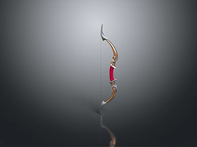 Classic Bow with Golden Decoration Red Center on Gray Gradient Background and Clear Reflection 3d model