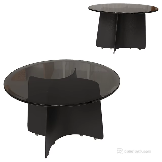 Modern Round Glass Top Dining Table With Black Curved Base Design Elements 3d model