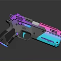 Colorful Pink Blue Gradient Pistol With Metallic Finish And Reflective Surface Design
