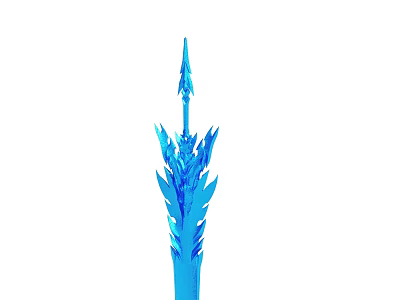 Blue Crystal Sword Featuring Spiked Top And Leaf Shaped Decorations 3d model