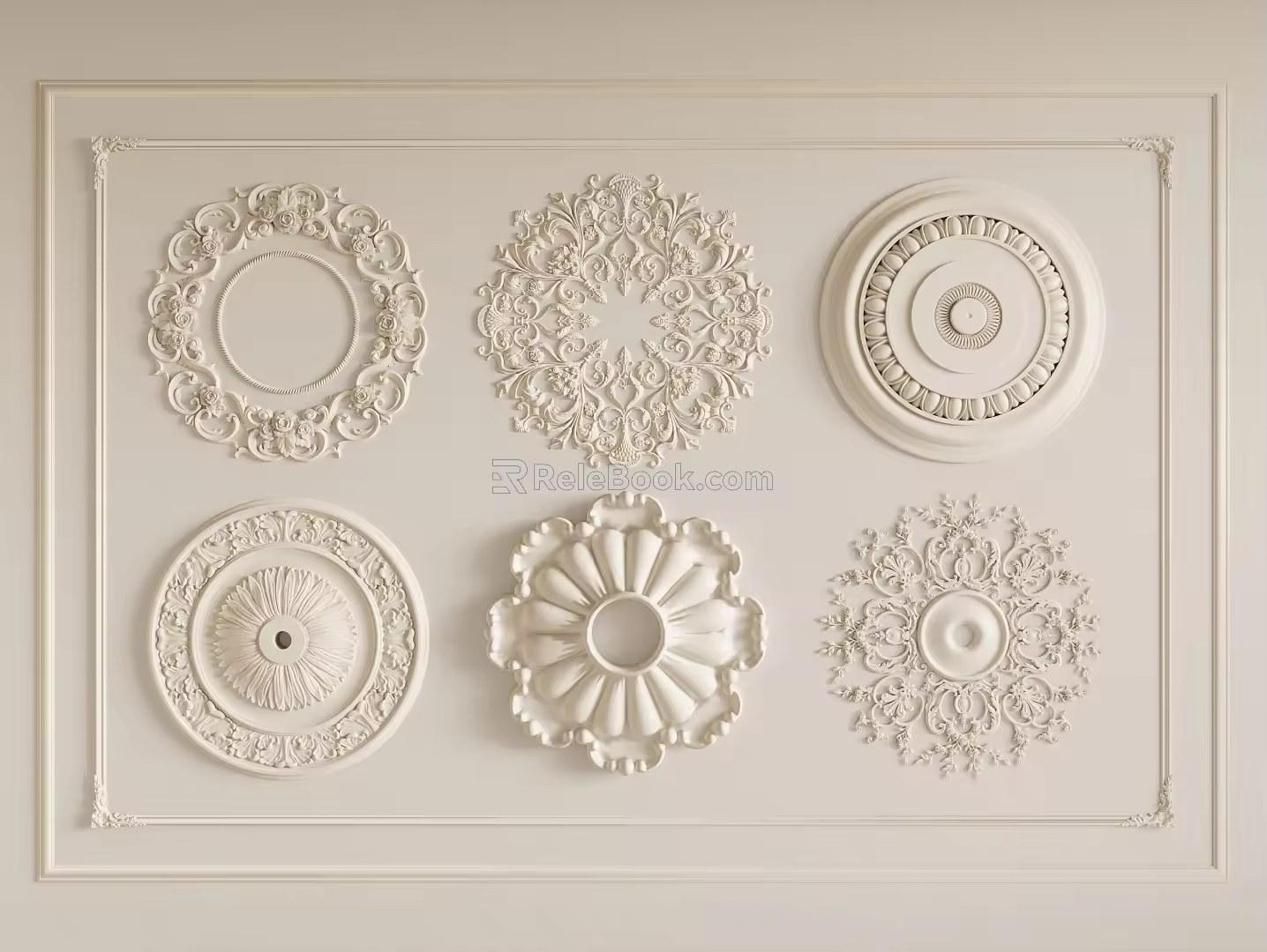 Gypsum lamp panel carved lamp panel chandelier base round lamp panel gypsum component 3d model