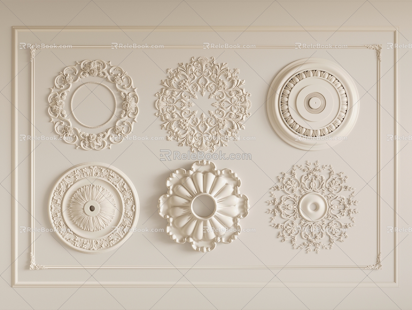 Gypsum lamp panel carved lamp panel chandelier base round lamp panel gypsum component 3d model