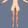 3D Anime Character With Pigtails Green Eyes Beige Coat Bow Tie Short Skirt Outstretched Arms