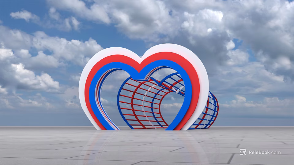 Decorative Heart Shaped Event Entrance With Red White Blue Circular Rings 3d model 